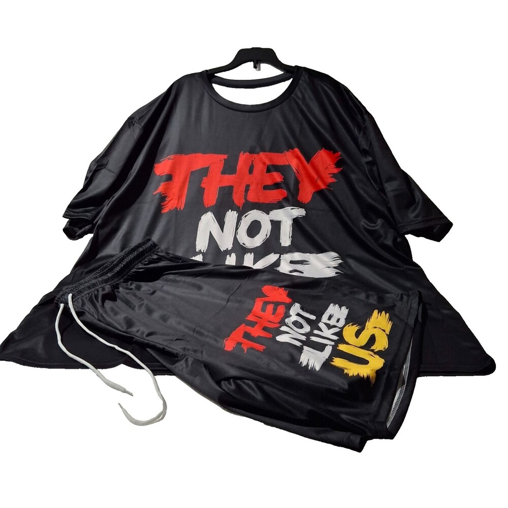 Black Graphic They Not Like Us Shirt and Shorts Set Mens 5XL Big and Tall